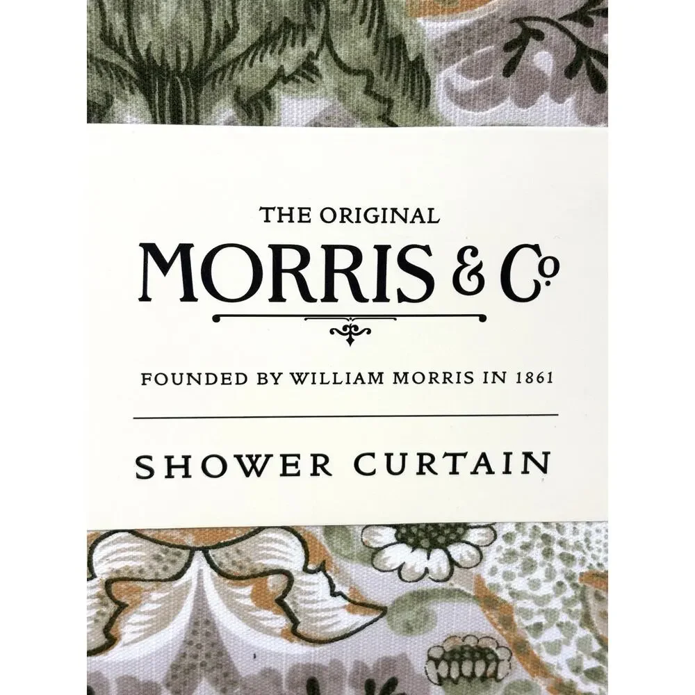 William Morris & Co Bird Strawberry Thief Shower Curtain Green Golden Yellow